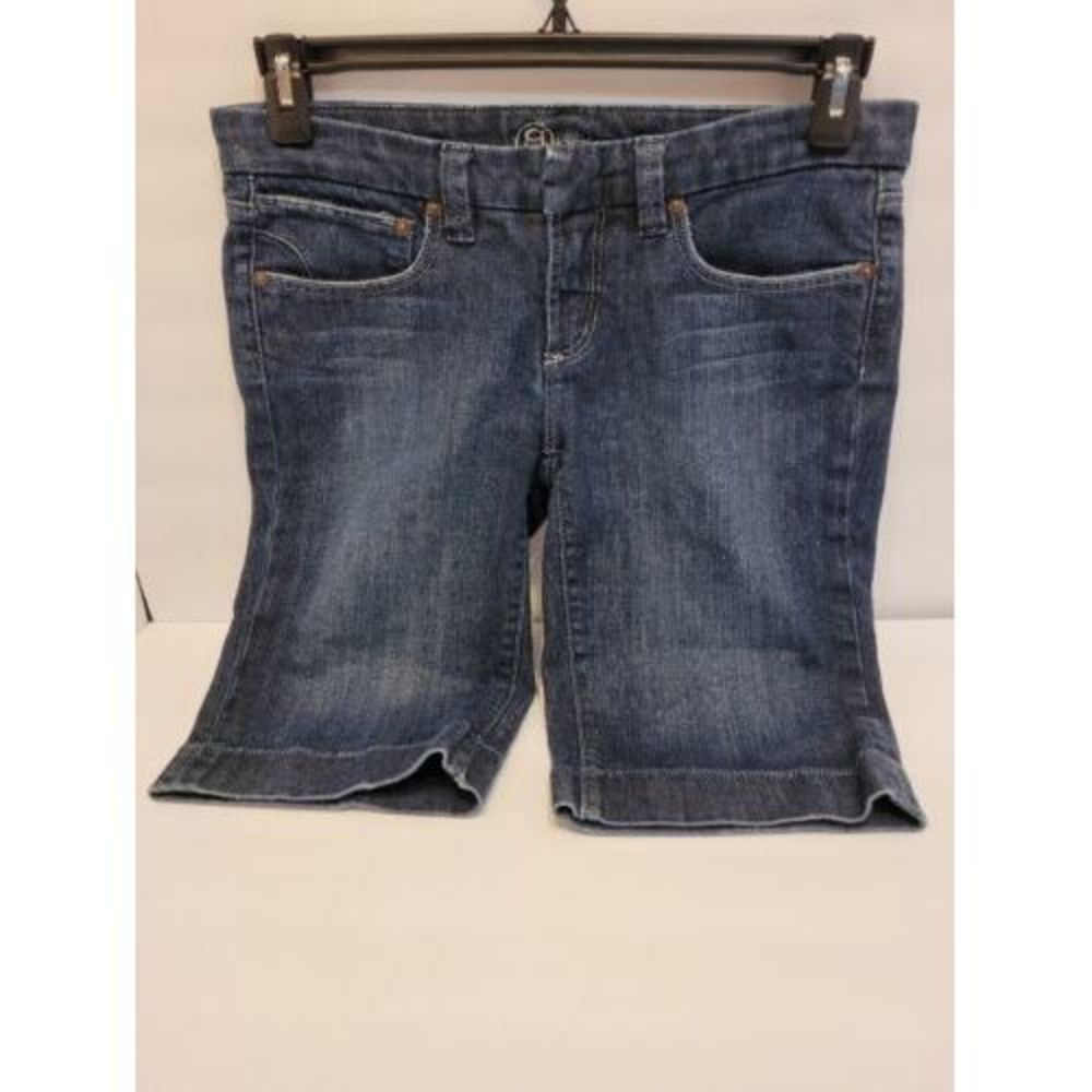 Bebe Trouser Walk Shorts Womens 29 Dark Wash Blue Excellent Logo Back Pockets